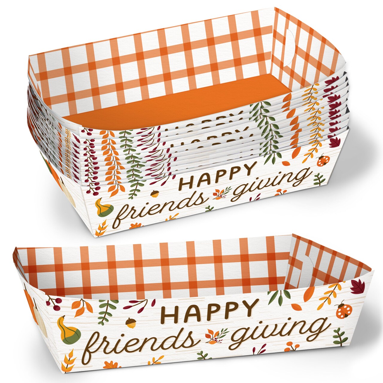 Big Dot of Happiness Fall Friends Thanksgiving Paper Food Trays, Disposable Food Boats Double-Sided Meal Holders - 12 Ct